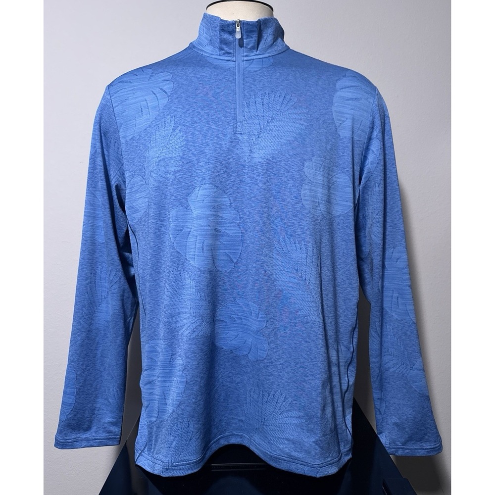 Tommy Bahama Islandzone Men's Large Delray Frond Half Zip Campanula Pullover L